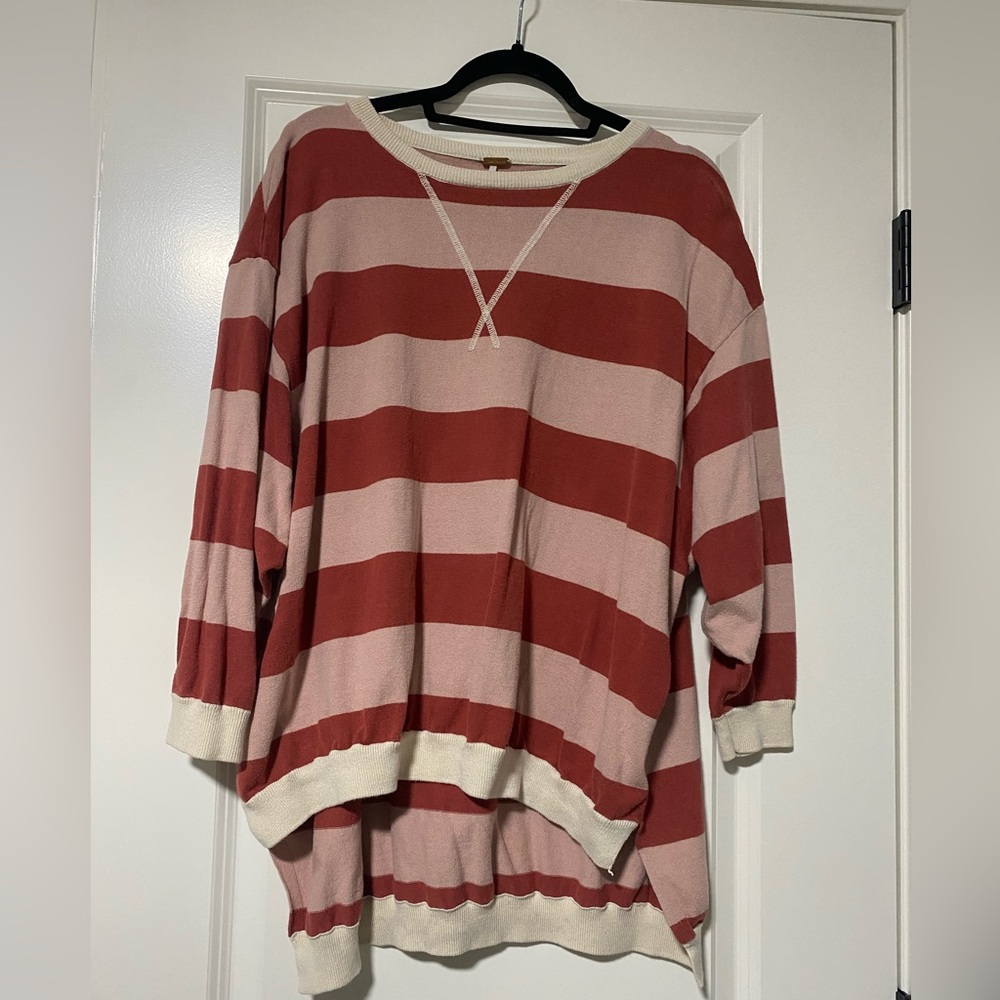 Free People Striped Oversized Light Weight Crew Neck
